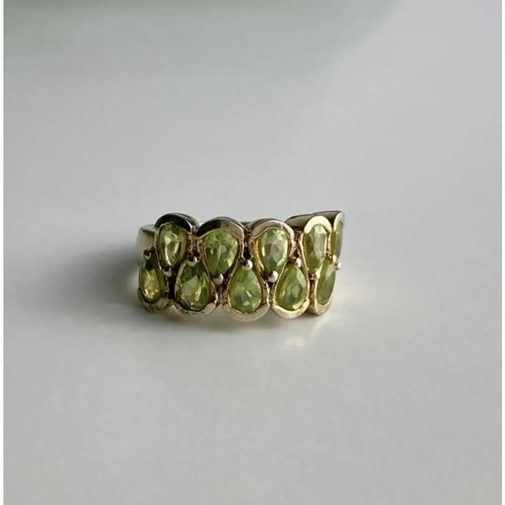 925 Sterling Silver Gold Plated Peridot Ring Size 6.5